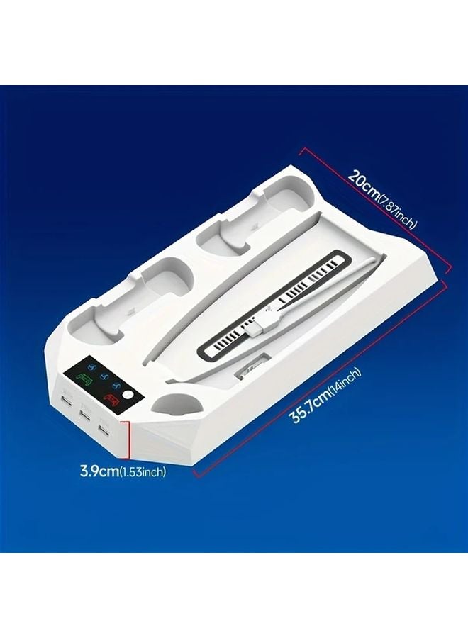 White PS5 Stand With Cooling Fan Dual Controller Charger And Headset Holder For PS5 Slim Console - Image 2